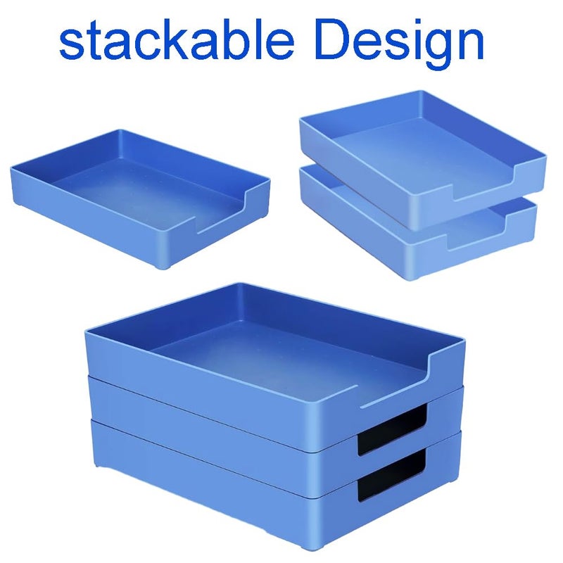 Rhonzhao Letter-Size Tray  Desk Drawer Organizer  A4 Plastic Paper Tray  Stackable Plastic Paper Holder File Organizer For Office  School  Home Storage (Blue) - Image 4
