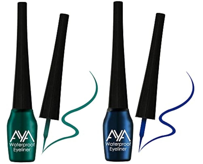 AYA Waterproof Long Lasting Smudge Transfer Proof Liquid Eye Makeup Eyeliner Set of 2 Green and Blue - Image 1