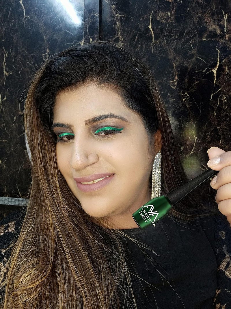 AYA Waterproof Long Lasting Smudge Transfer Proof Liquid Eye Makeup Eyeliner Set of 2 Green and Blue - Image 3