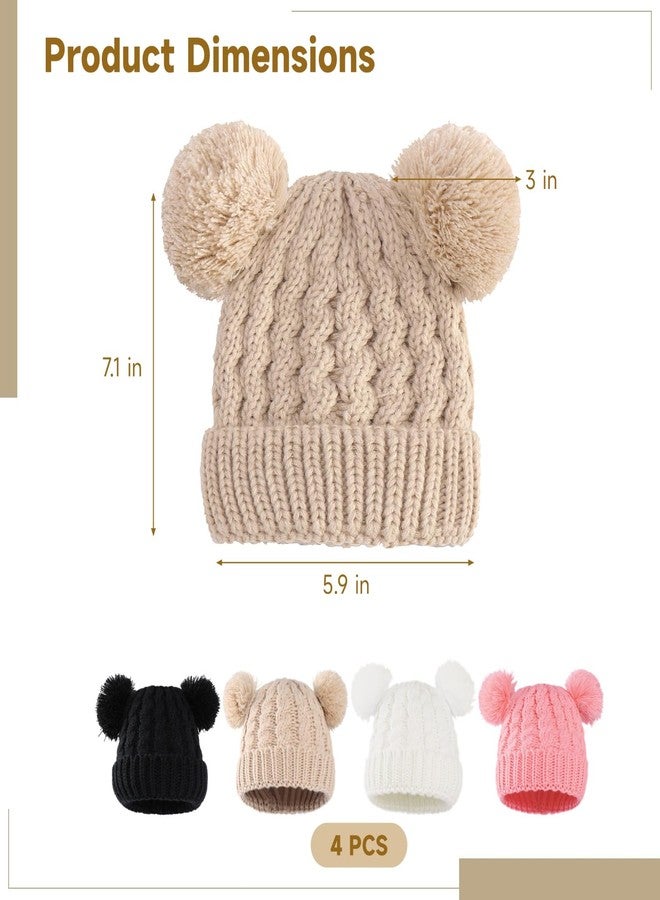 NIMBLOOM 4 Pcs Knitted Winter Hat for Little One, Double Pom Beanie with Soft Knit Fabric, Warm and Breathable, Fits 0–3 Years, Cozy Cold Weather Hat for Little One, Multiple Colors Multicolor - Image 4