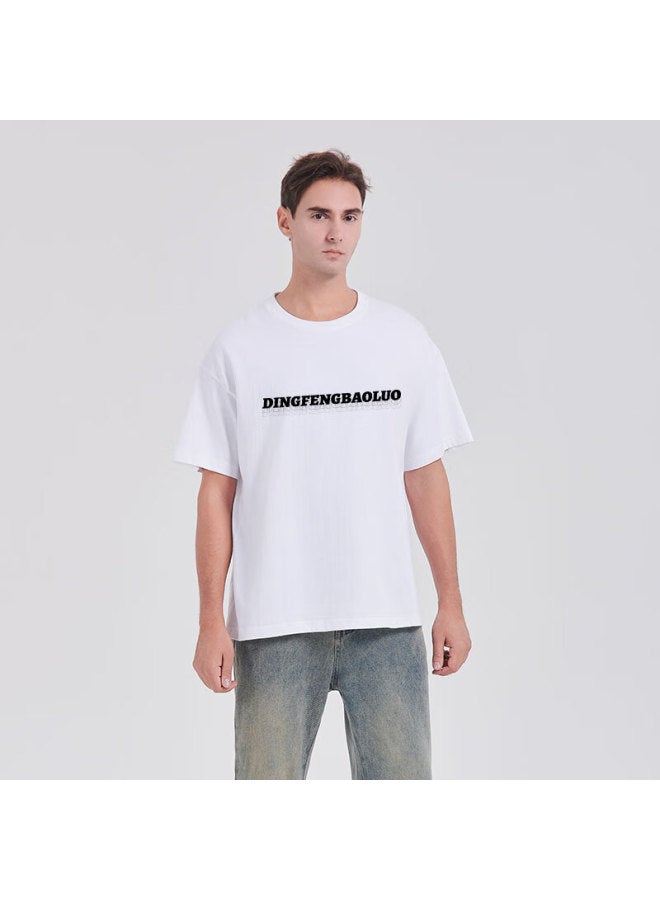 Dingfengbaoluo Pure Cotton Short-sleeve Men's Summer Loose Casual T-shirt, Versatile Couple Outfit Top Df016 White S - Image 2