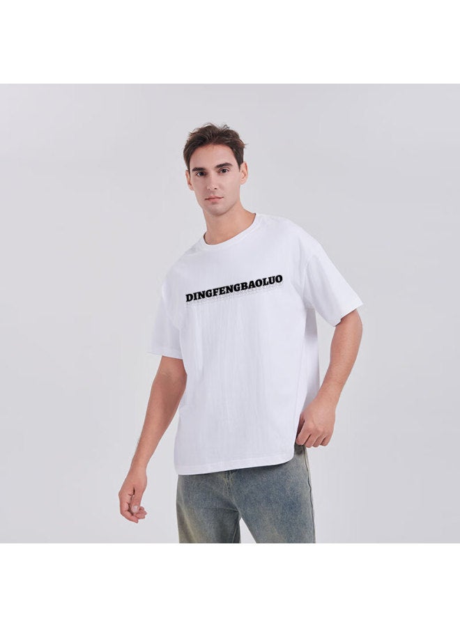 Dingfengbaoluo Pure Cotton Short-sleeve Men's Summer Loose Casual T-shirt, Versatile Couple Outfit Top Df016 White S - Image 3
