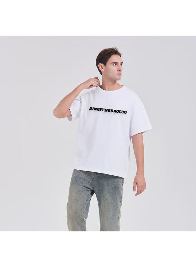 Dingfengbaoluo Pure Cotton Short-sleeve Men's Summer Loose Casual T-shirt, Versatile Couple Outfit Top Df016 White S - Image 5