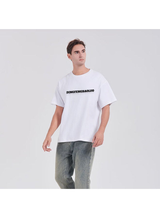 Dingfengbaoluo Pure Cotton Short-sleeve Men's Summer Loose Casual T-shirt, Versatile Couple Outfit Top Df016 White S - Image 4