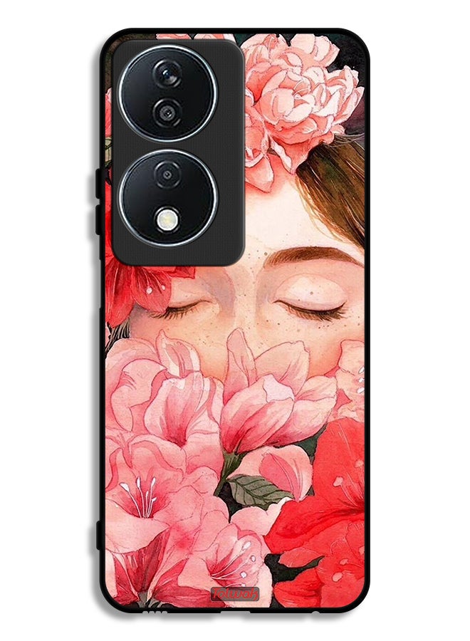 Tolwak غطاء حماية لجهاز Honor X7b 5G وجه فتاة مختبئ في زهور فن  - Image 1