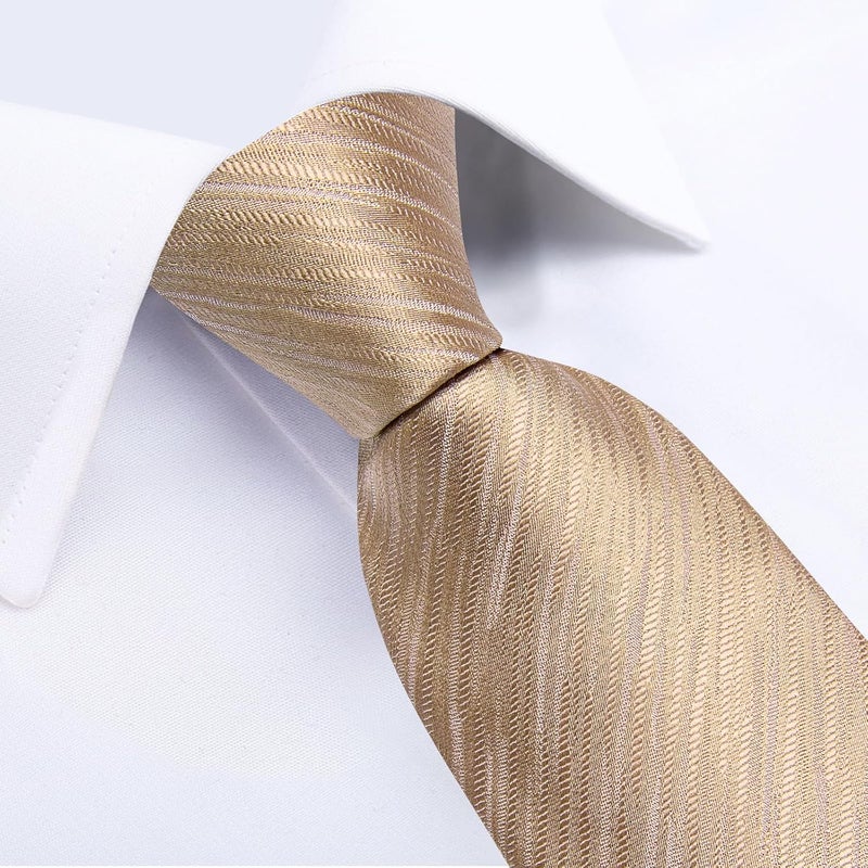 DiBanGu Mens Silk Necktie Solid Color Tie and Pocket Square Cufflink Tie Clip Set Woven Plain Ties for Men Wedding Party - Image 4