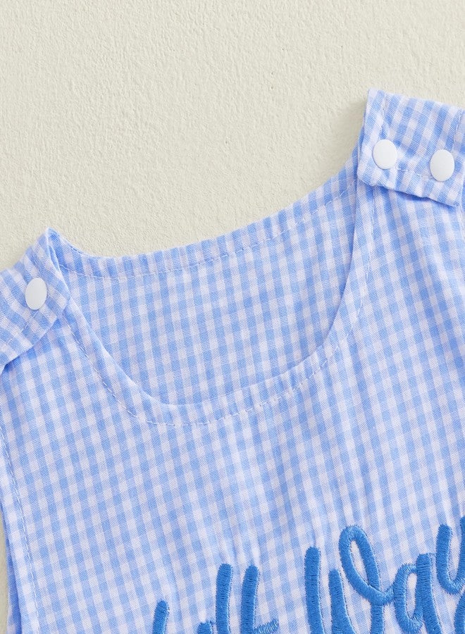 Lamuusaa Half Birthday Outfit Baby Boy Half Way to One Romper Plaid Bodysuit One Piece Jumpsuit Summer Cake Smash Outfit (Blue, 6-12 Months) - Image 4