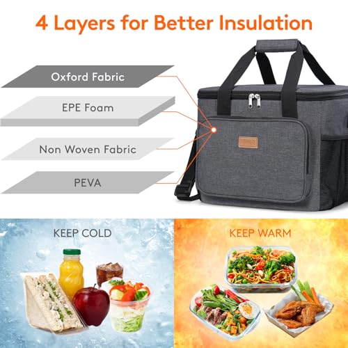 Lifewit Large Lunch Bag Insulated Lunch Box Soft Cooler Cooling Tote for Adult Men Women Dark Gray 40Can 24L - Image 3