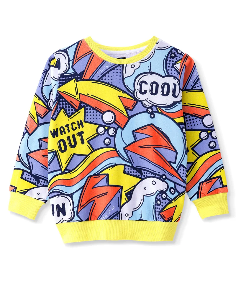 Ollington St. Ollington St. 100% Cotton Knit Full Sleeves Sweatshirt and Joggers Set With Text Print - Multicolor