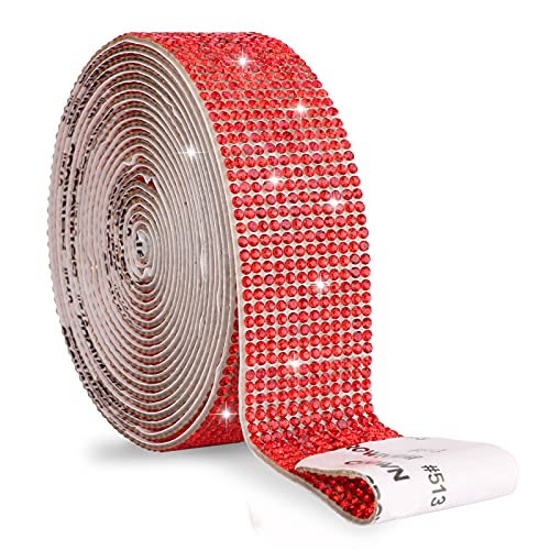 YBLANDEG Self Adhesive Crystal Ribbon Rhinestone Diamond Bling Stickers for Gift Wrapping DIY Arts Crafts Projects Decor Wedding Party Supplies Red 1 inch X 3 Yards - Image 1