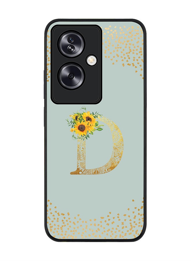 Stylizedd Rugged Black Edge Case for OnePlus Nord N30 SE,Slim fit Flexible Case Cover Custom Monogram Initial Letter Floral Pattern Alphabet - D (Light Grey) - Image 1