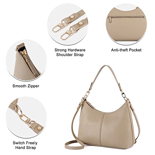 Keyli Women's Soft PU Leather Shoulder Handbag, Khaki, 11"L x 4.5"W x 9"H - Image 5