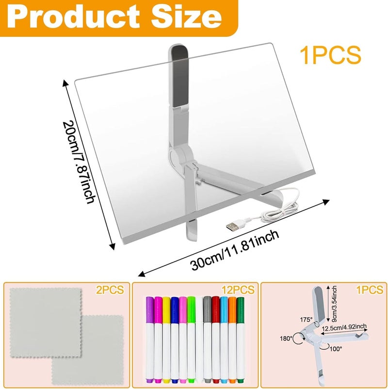 Parssufy 3D Acrylic Dry Erase Board with Light up Dry Erase Board with Stand as a Glow Memo LED Letter Message Board with 13 Pens (20X30 CM) - Image 3