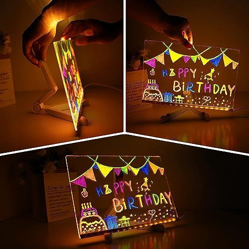 Parssufy 3D Acrylic Dry Erase Board with Light up Dry Erase Board with Stand as a Glow Memo LED Letter Message Board with 13 Pens (20X30 CM) - Image 2