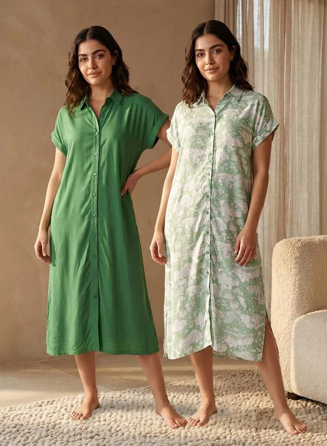 سبلاش فيڤ Set of 2   Sleepshirt Short Sleeve Roll Up Cuff Viscose