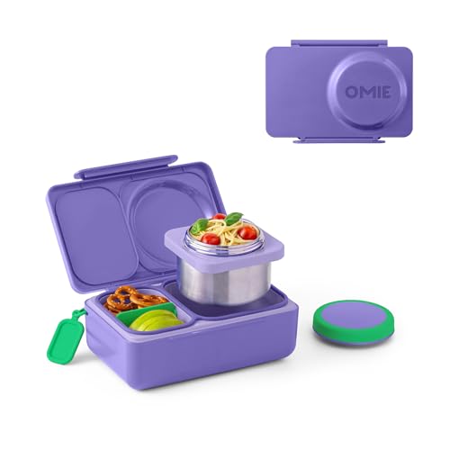 Omie OmieBox UP bento Box for Kids | Insulated Lunch Box | Leak Proof Vacuum Insulated Thermal Food jar | Cooler ice Pack | 2 Compartments (Galaxy Purple) - Image 1