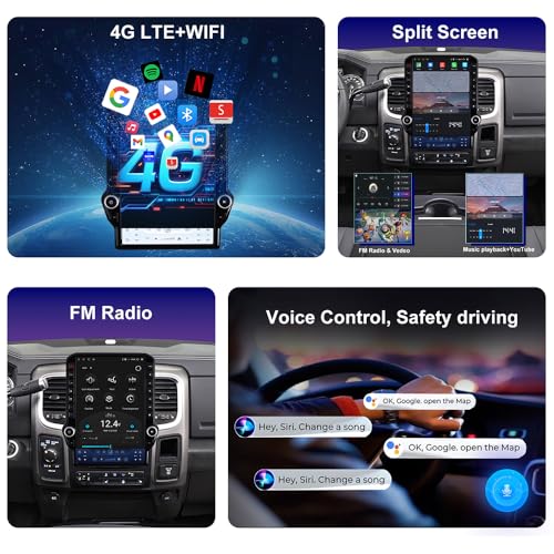 Fuosuc 4G 14.5inch Radio for Dodge RAM 1500/2500/3500 2013-2018 Upgrade,8-Core Qualcomm CPU QLED Touch Screen Stereo,CarPlay & Android Auto (Manual AC only!) - Image 3