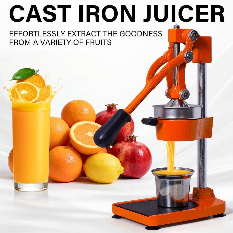 ASIALEO Manual Cast Iron Citrus Juicer,Commercial Hand Press,Heavy Duty Countertop Squeezer for Fresh Orange Lemon Juice,Stable When Pressed,Easy to Use & Clean (Orange) - Image 5