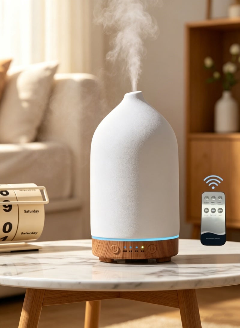 Llzzichu 200ML Ceramic Essential Oil Diffuser - Ultrasonic Aromatherapy & Humidifier with 7-Color LED Lights,Ceramic Aroma Diffuser, Essential Oil Fragrance Diffuser, Auto Shut-Off, Wood Grain Base, 1H/3H/5H Timer | Scent for Home, Office, Yoga - Image 1