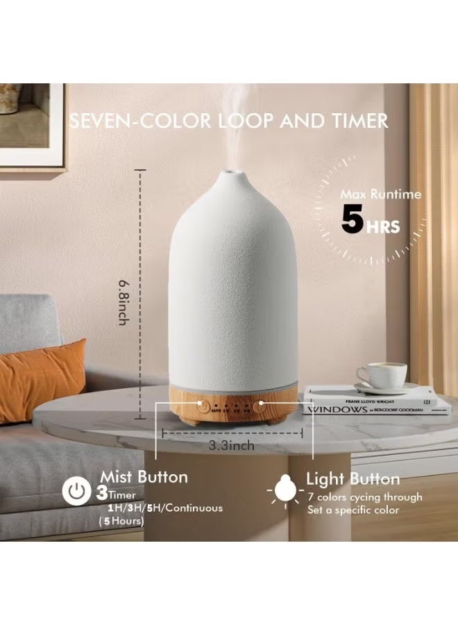 Llzzichu 200ML Ceramic Essential Oil Diffuser - Ultrasonic Aromatherapy & Humidifier with 7-Color LED Lights,Ceramic Aroma Diffuser, Essential Oil Fragrance Diffuser, Auto Shut-Off, Wood Grain Base, 1H/3H/5H Timer | Scent for Home, Office, Yoga - Image 2