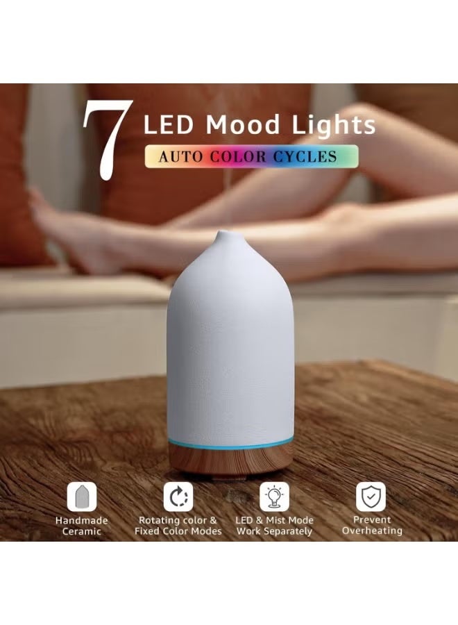 Llzzichu 200ML Ceramic Essential Oil Diffuser - Ultrasonic Aromatherapy & Humidifier with 7-Color LED Lights,Ceramic Aroma Diffuser, Essential Oil Fragrance Diffuser, Auto Shut-Off, Wood Grain Base, 1H/3H/5H Timer | Scent for Home, Office, Yoga - Image 3