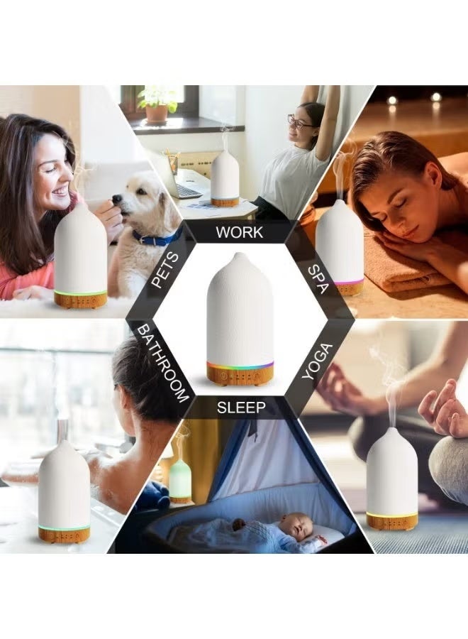 Llzzichu 200ML Ceramic Essential Oil Diffuser - Ultrasonic Aromatherapy & Humidifier with 7-Color LED Lights,Ceramic Aroma Diffuser, Essential Oil Fragrance Diffuser, Auto Shut-Off, Wood Grain Base, 1H/3H/5H Timer | Scent for Home, Office, Yoga - Image 4