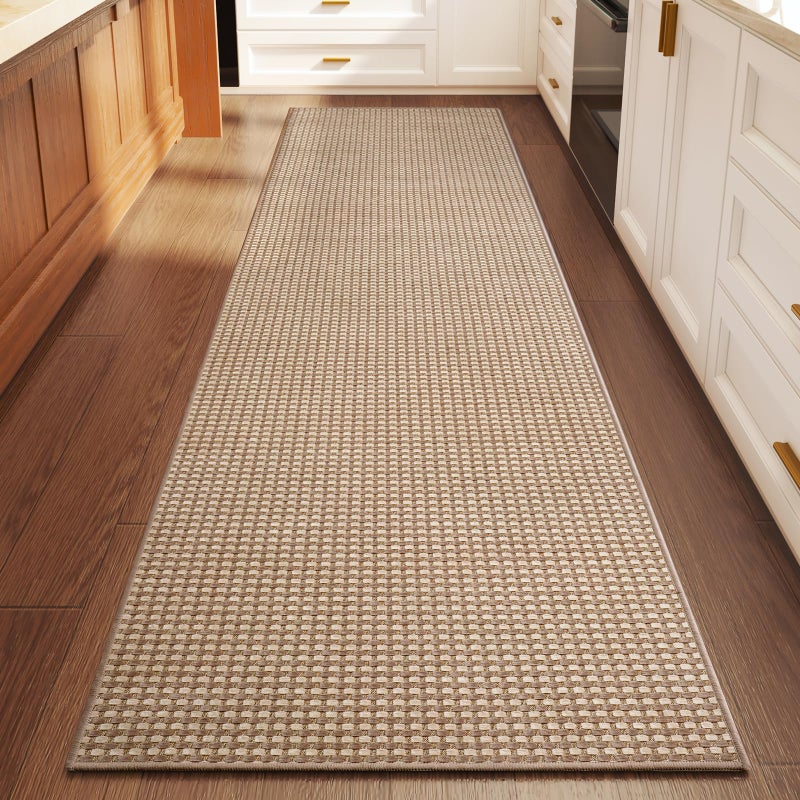 YDKGL 2x6 ft Kitchen Runner Rug Mat Non Slip Boho Woven Hallway Runner Washable Soft Long Entryway Laundry Hall Floor Runners Rugs Carpet for Indoor Backdoor Bedroom Kitchen Living Room Brown - Image 2