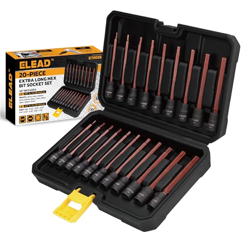 ELEAD 20Piece 38 Inch Drive ExtraLong Allen Hex Bit Socket Set S2 Steel Standard SAE Metric 18Inch 716Inch 312mm for Impact Drills and Ratchet Wrenches