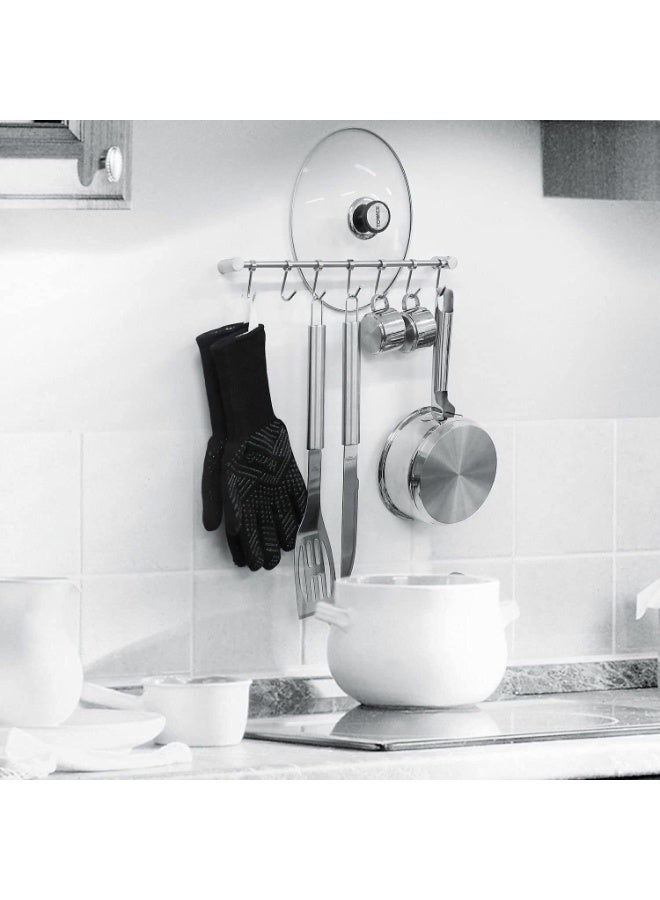 304 Stainless Steel Kitchen Utensil Rack with 7 Sliding Hooks, Wall Mounted, 15 inches - Image 4