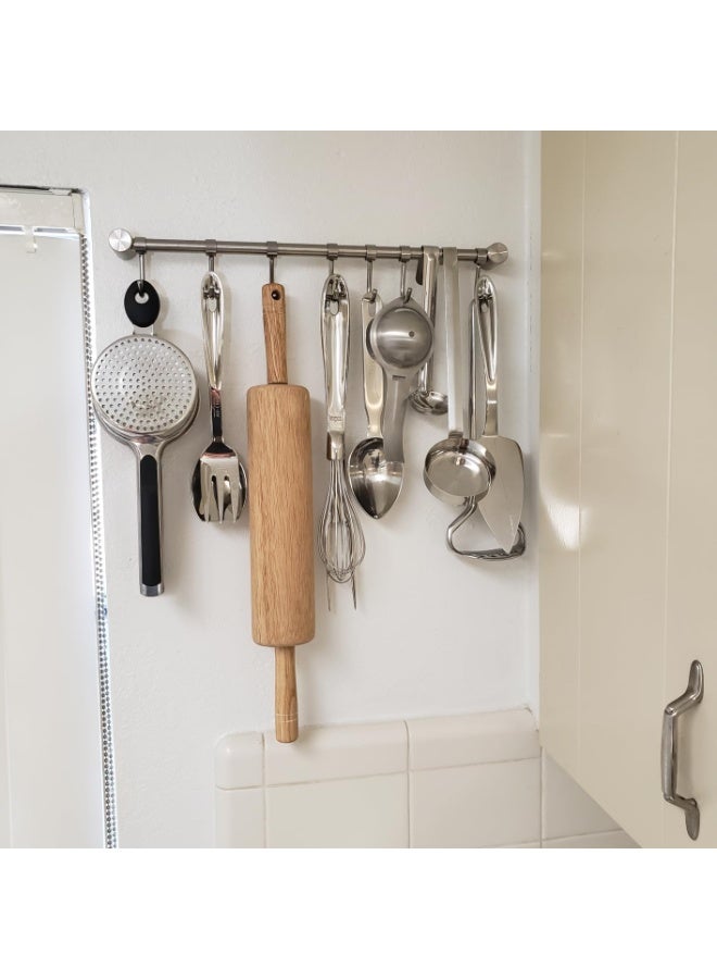 304 Stainless Steel Kitchen Utensil Rack with 7 Sliding Hooks, Wall Mounted, 15 inches - Image 2