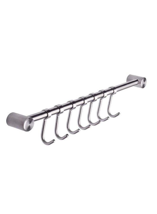 304 Stainless Steel Kitchen Utensil Rack with 7 Sliding Hooks, Wall Mounted, 15 inches - Image 1