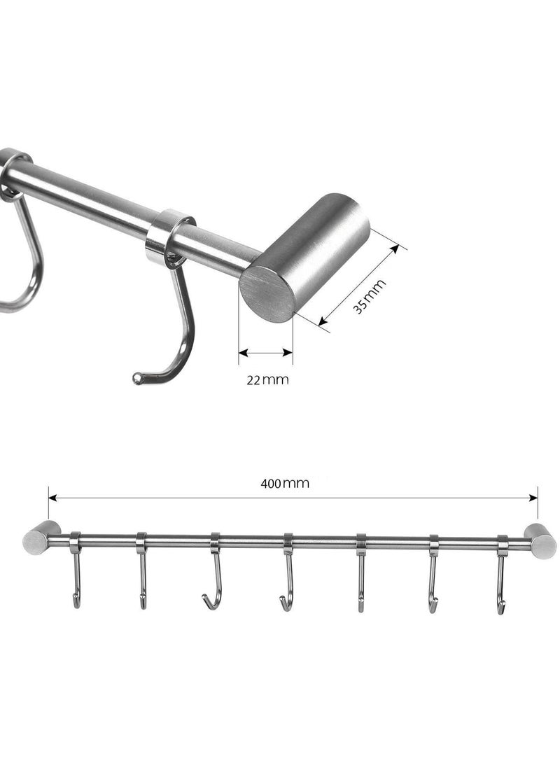 304 Stainless Steel Kitchen Utensil Rack with 7 Sliding Hooks, Wall Mounted, 15 inches - Image 3