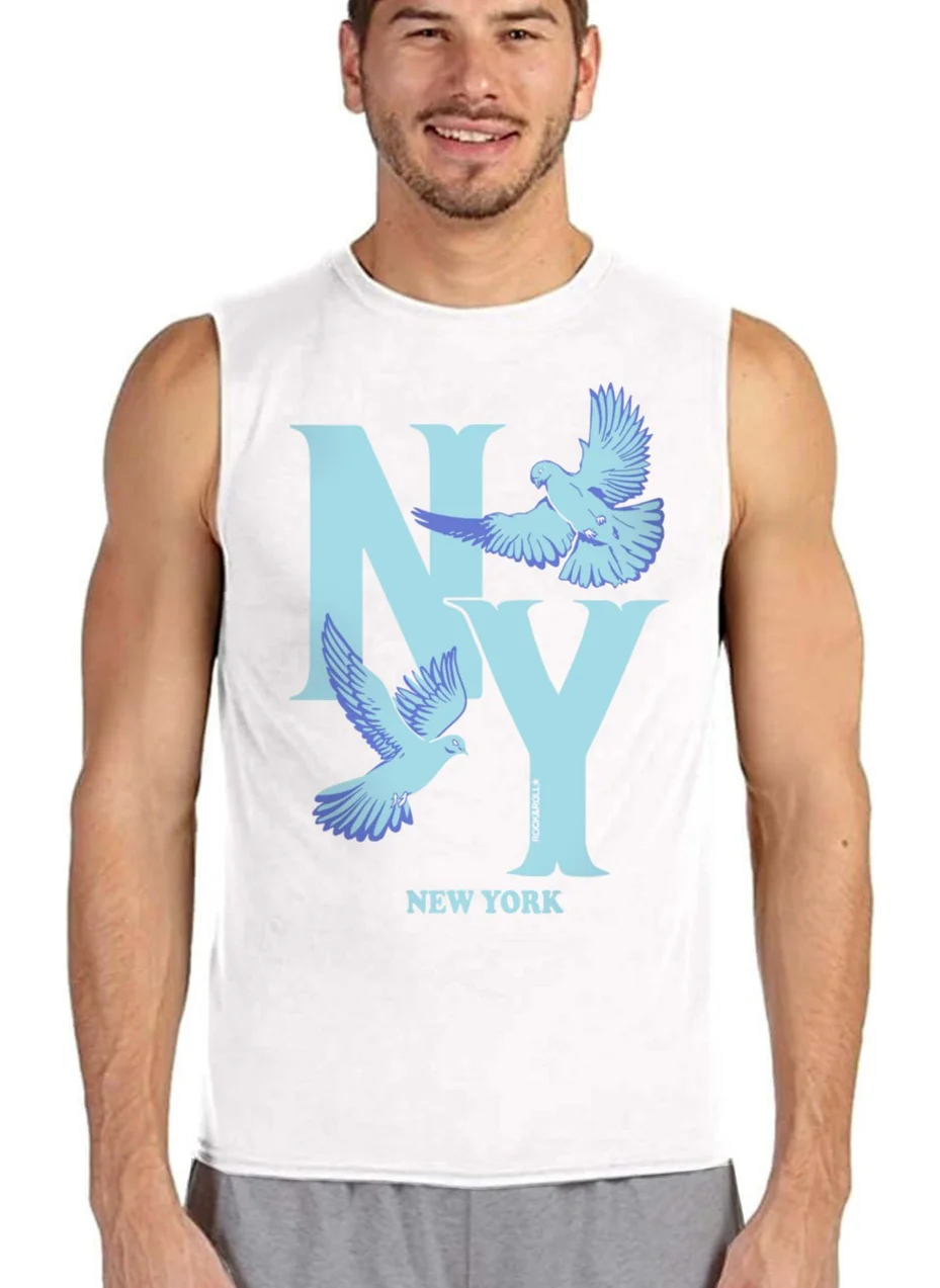 روك اند رول Ny Pigeons White Men's Cut Sleeve / Sleeveless T-Shirt