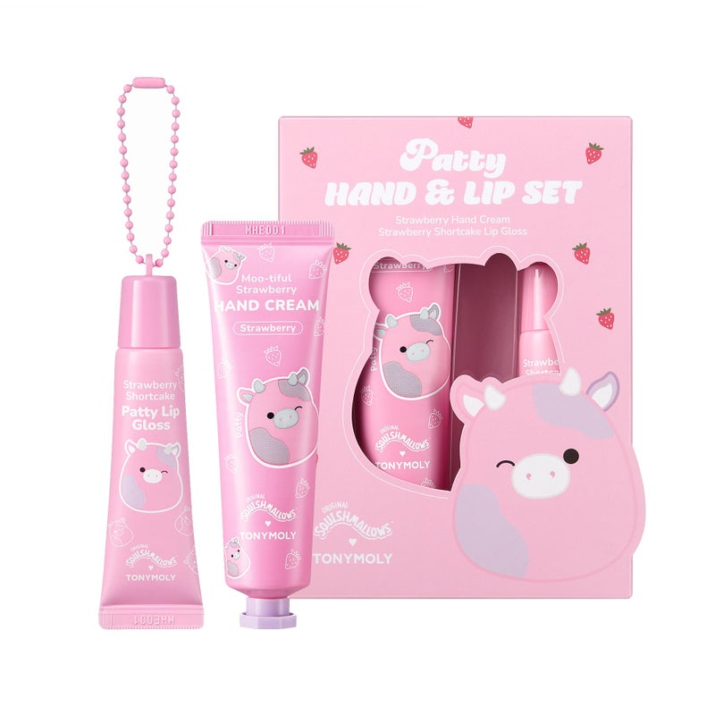 TONYMOLY x Squishmallows Patty the Cow 2-Piece Skincare & Beauty Gift Set â€“ Strawberry Hand Cream & Strawberry Shortcake Lip Gloss â€“ Cute Korean Skincare Gift - Image 1