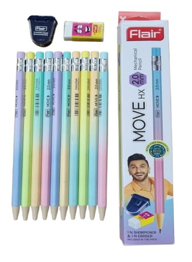 FLAIR MOVE HX 2.0mm Mechanical Pencil| Strong Extra Dark 2B Lead, Multicolor Body| Refillable, Easy To Sharpen, Wood Free| Includes 20 Pencils, 2 Pro-Sharp Sharpeners & 2 Erasers| Characters May Vary - Image 1