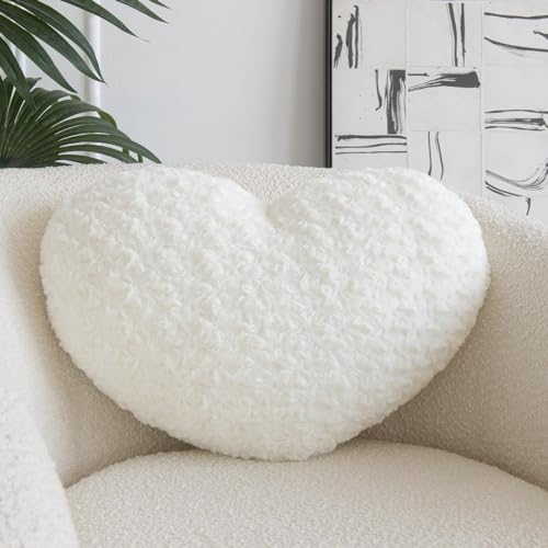 ZCNYCLAM Heart Pillow Soft Heart Shaped Pillow with Room Decorative Throw Pillows for Bed Couch Chair Sofa Heart Shaped Cute Throw Pillow Cushion for Bedroom Living Room Ivory White Mini 129 x 98 - Image 1