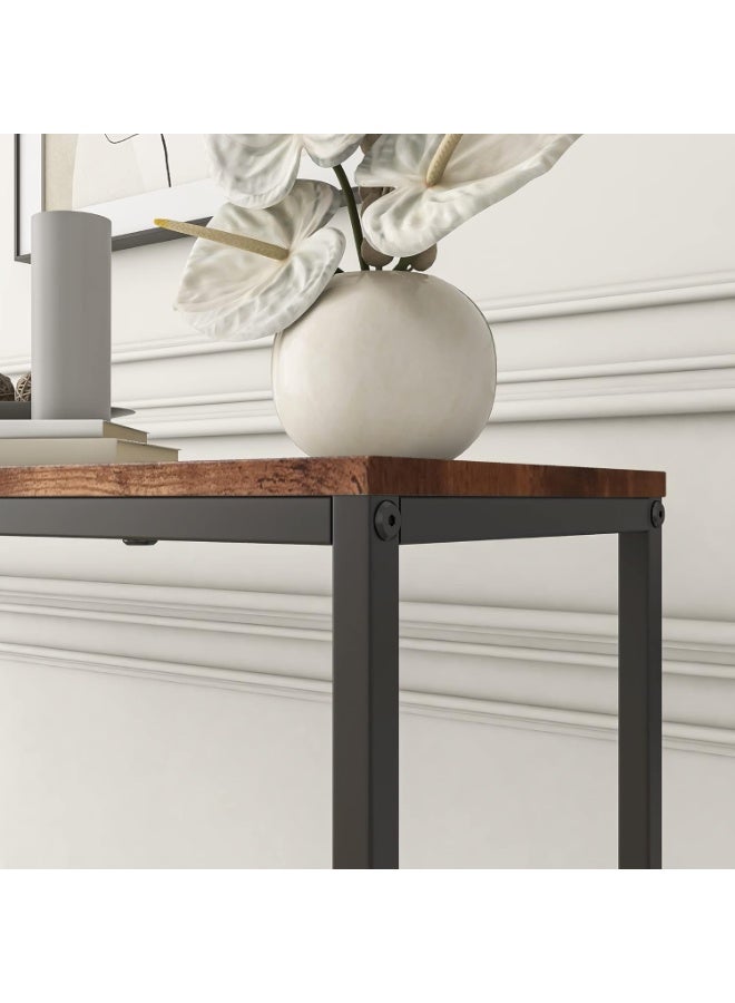 طاولة كونسول نحيفة 105.5 سم – طاولة مدخل ضيقة، طاولة خلف الأريكة للممر وغرفة المعيشة بتصميم صناعي مع إطار معدني وسطح خشبي - Image 3