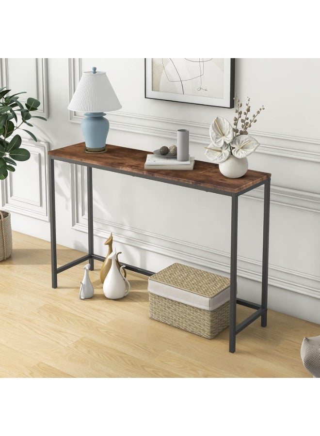 طاولة كونسول نحيفة 105.5 سم – طاولة مدخل ضيقة، طاولة خلف الأريكة للممر وغرفة المعيشة بتصميم صناعي مع إطار معدني وسطح خشبي - Image 1