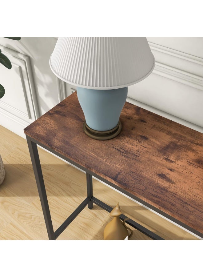 طاولة كونسول نحيفة 105.5 سم – طاولة مدخل ضيقة، طاولة خلف الأريكة للممر وغرفة المعيشة بتصميم صناعي مع إطار معدني وسطح خشبي - Image 2