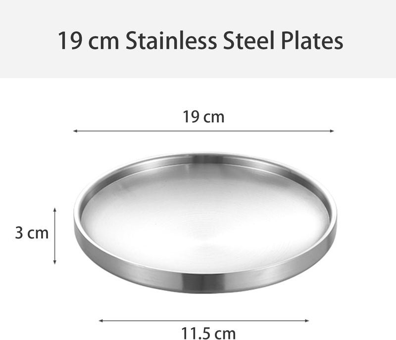 CAMBUY Stainless Steel Plates 6 Pcs Metal Double Layered Dinner Plates Unbreakable Dinner Dishes Set for Kitchen Home Camping Outdoor Party BBQ 75 inch - Image 2