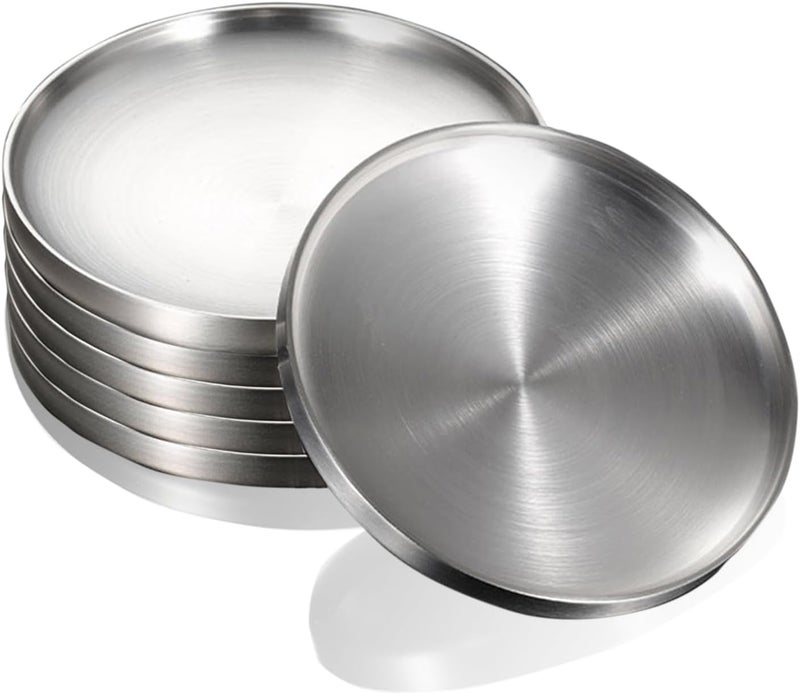 CAMBUY Stainless Steel Plates 6 Pcs Metal Double Layered Dinner Plates Unbreakable Dinner Dishes Set for Kitchen Home Camping Outdoor Party BBQ 75 inch - Image 1