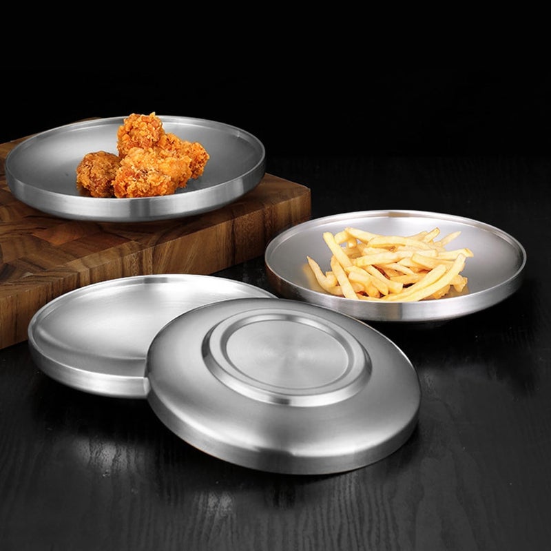 CAMBUY Stainless Steel Plates 6 Pcs Metal Double Layered Dinner Plates Unbreakable Dinner Dishes Set for Kitchen Home Camping Outdoor Party BBQ 75 inch - Image 4