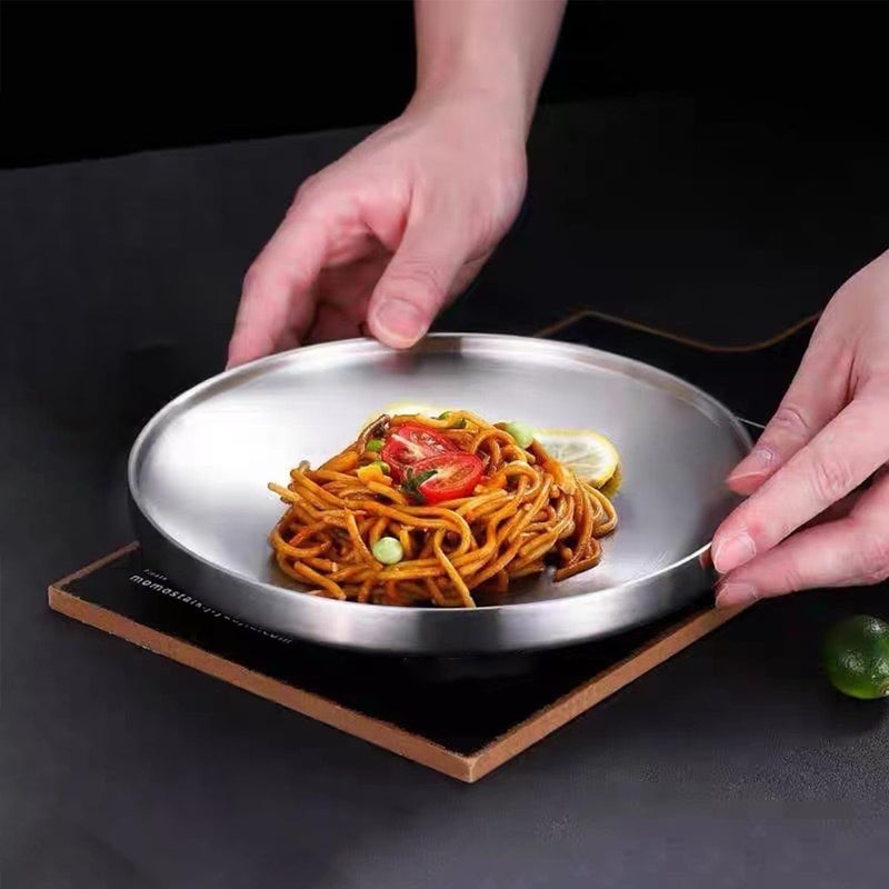 CAMBUY Stainless Steel Plates 6 Pcs Metal Double Layered Dinner Plates Unbreakable Dinner Dishes Set for Kitchen Home Camping Outdoor Party BBQ 75 inch - Image 5
