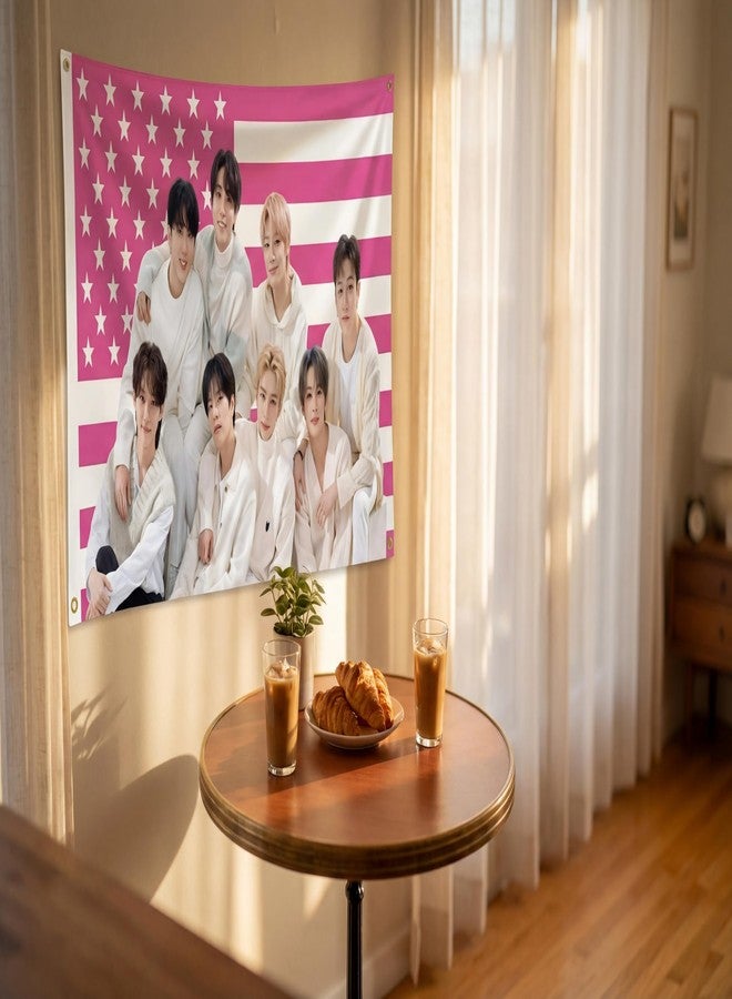 WENWELL Stray Kids Tapestry, Pink American Flag Design, 3x5 FT Polyester Wall Hanging with Brass Grommets for Bedroom Studio Decor - Image 3