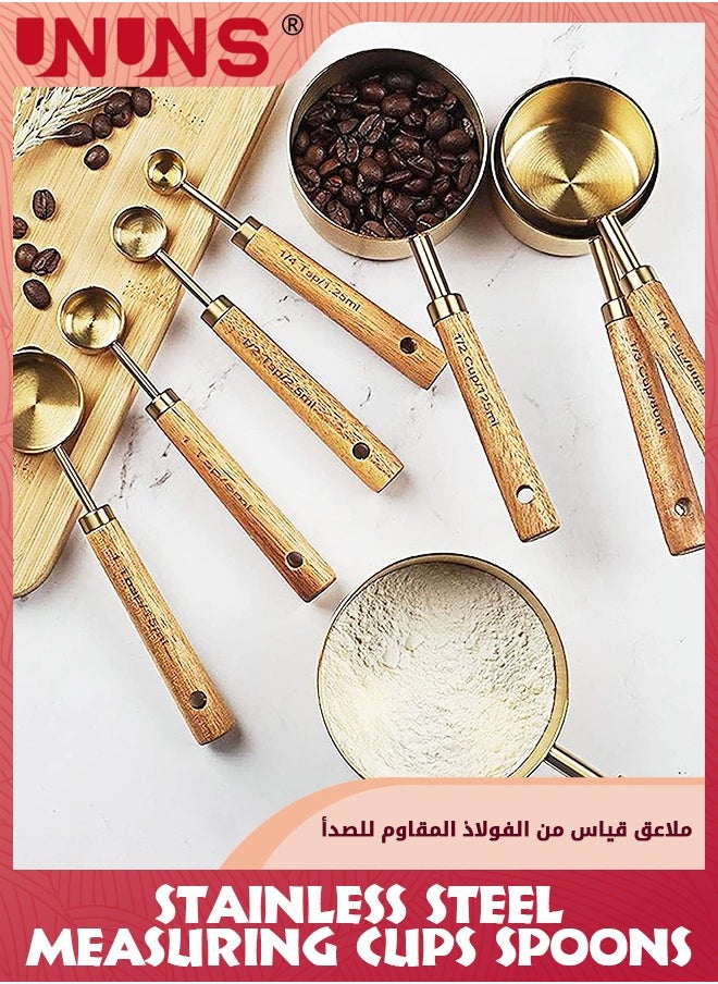 UNUNS 8 Piece Measuring Cups And Spoons Set,Stainless Steel Measuring Cups Spoons With Metric/Us Measurements Wood Handle,Kitchen Baking Tools,Strong Corrosion Resistant Metal Cups  - Image 4