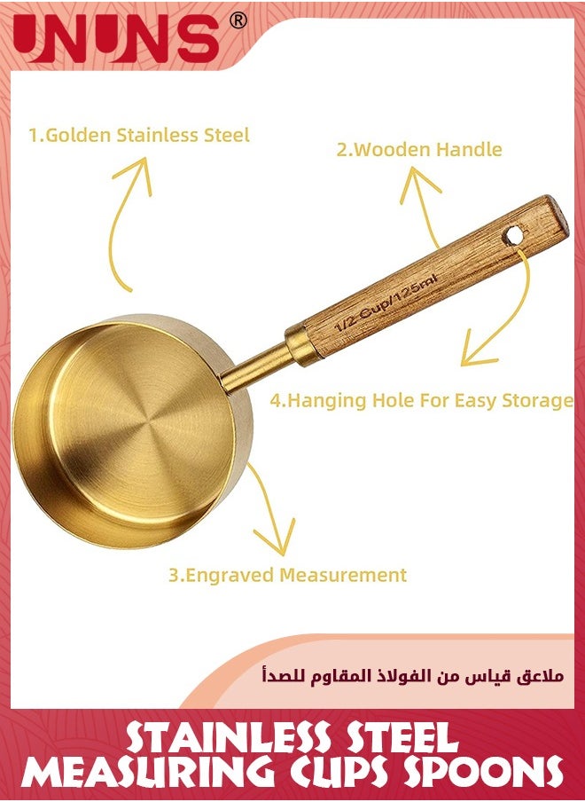 UNUNS 8 Piece Measuring Cups And Spoons Set,Stainless Steel Measuring Cups Spoons With Metric/Us Measurements Wood Handle,Kitchen Baking Tools,Strong Corrosion Resistant Metal Cups  - Image 3