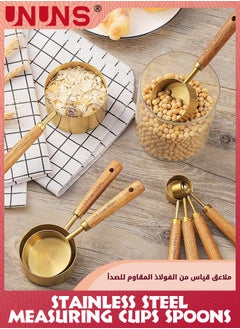 UNUNS 8 Piece Measuring Cups And Spoons Set,Stainless Steel Measuring Cups Spoons With Metric/Us Measurements Wood Handle,Kitchen Baking Tools,Strong Corrosion Resistant Metal Cups  - Image 5