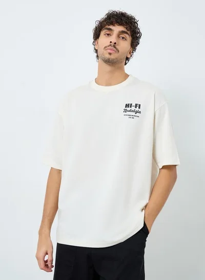 Styli Styli Men Cream Front and Back Print Oversized T-Shirt