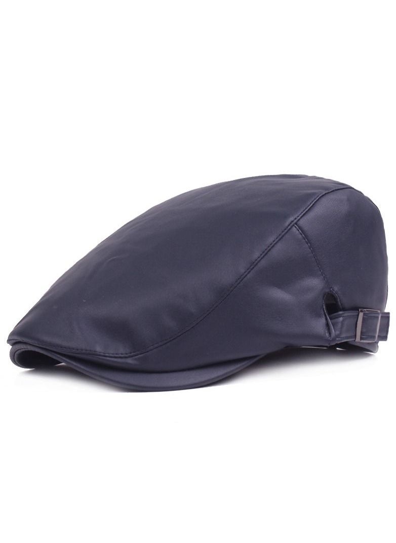 Loquat Leather Beret Winter Leather Warm Leather Hat Blue 