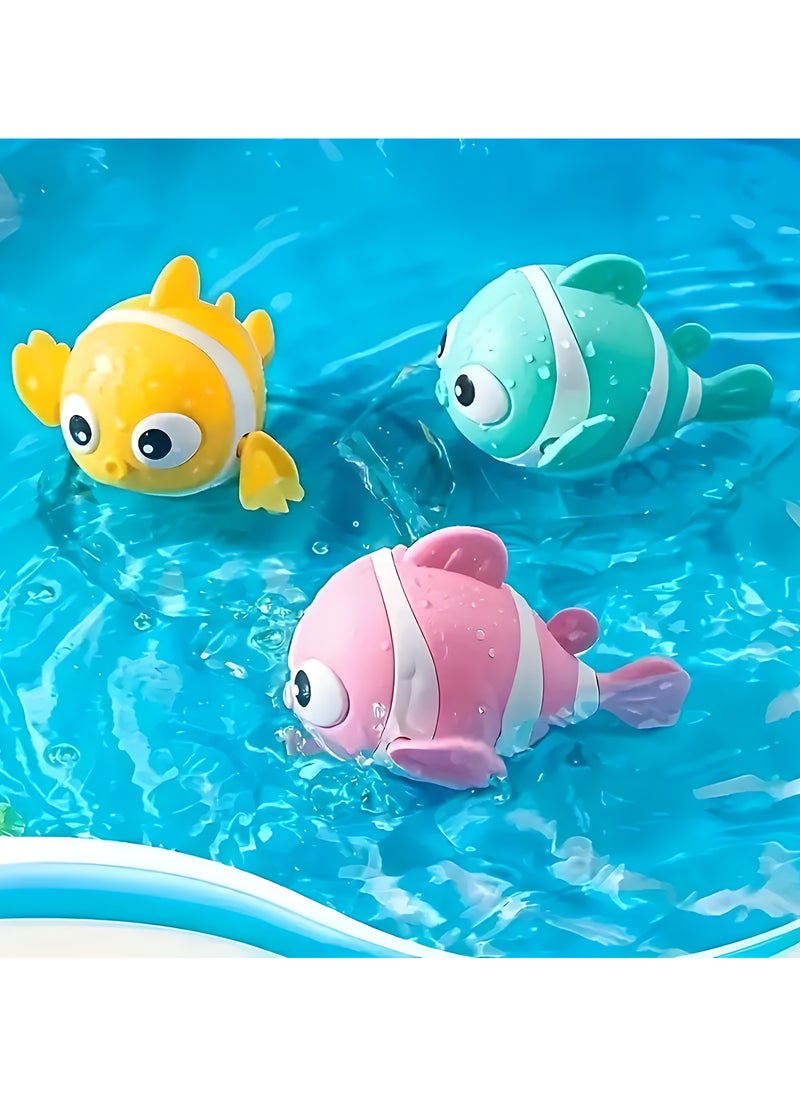 LIXADA 3-Piece Floating Kids Bath Toy: Wind-Up Swimming Clown Fish Floating Water Toy Clockwork Bathtub Toys for Kids, Cute Pool Toys for Birthday Gifts, Random Color, Gift for Kids Age 3+ (Blue/Yellow/Pink)  - Image 1